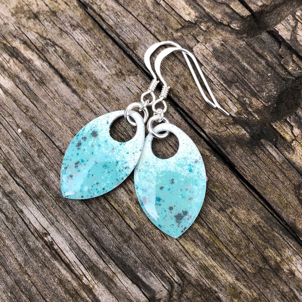 ‘Atlantic’ enamel scale earrings. Sterling silver. 