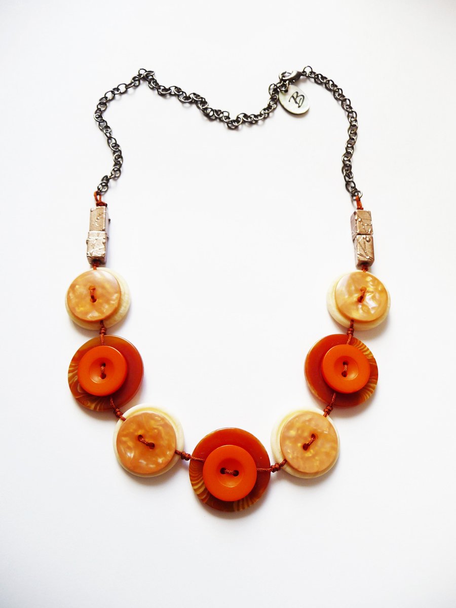 ON SALE  Orange Buttons Handmade Necklace  FY-019