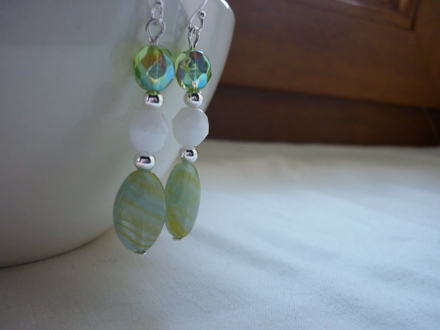 LEMON AND LIME, WHITE AND STERLING SILVER DANGLE EARRINGS.  847