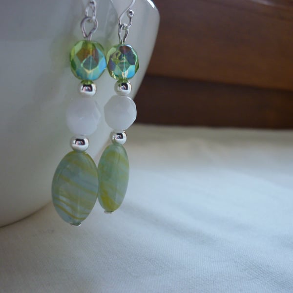 LEMON AND LIME, WHITE AND STERLING SILVER DANGLE EARRINGS.  847