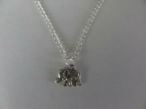 elephant pendant necklace silver plated 18" curb chain silver charm