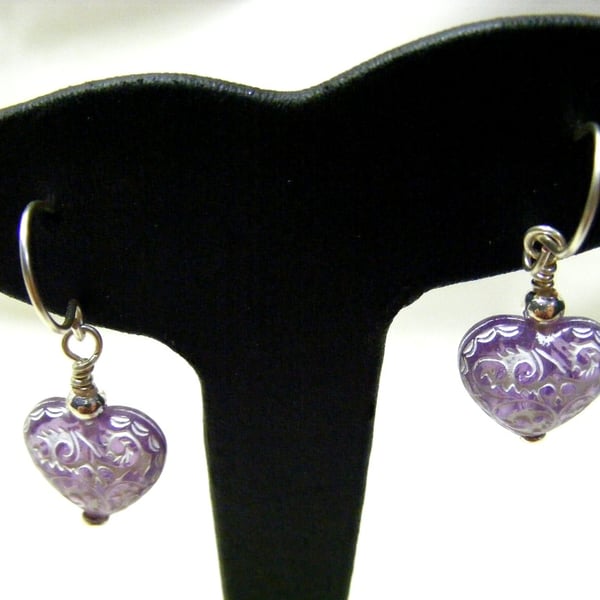 Seconds Sunday Acrylic White and Purple Heart Earrings