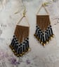Bronze & Black Beaded Fringe statement earrings, elegant dangle earrings, boho