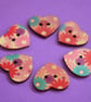 Wooden Heart Buttons Floral Retro Daisy Pink Red Purple Blue 6pk 25x22mm (H14) - Image 1