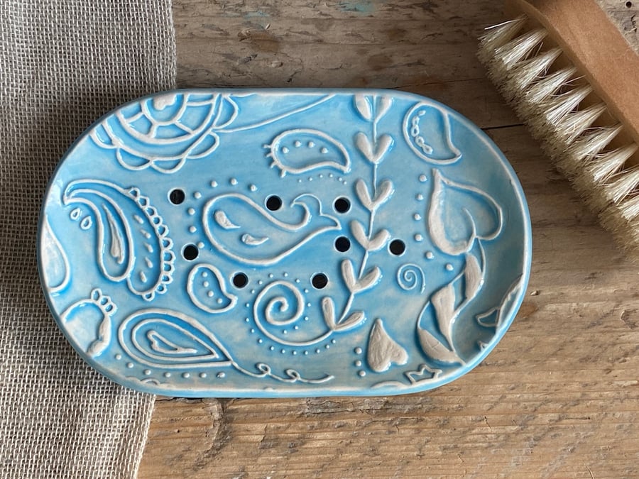 Handmade Pottery Blue Soap Dish