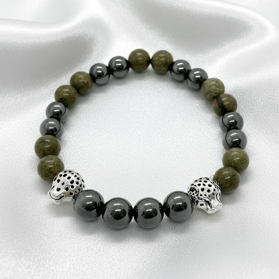 Hematite and Unakite Unisex Bracelet