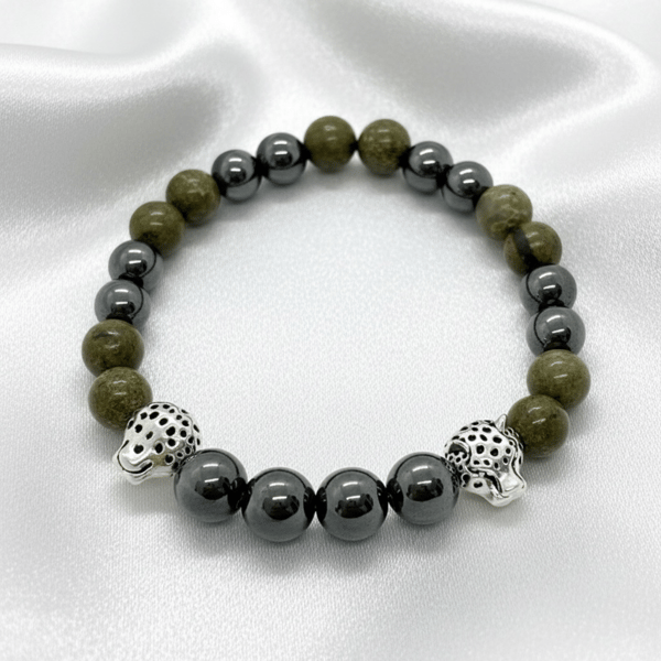 Hematite and Unakite Unisex Bracelet