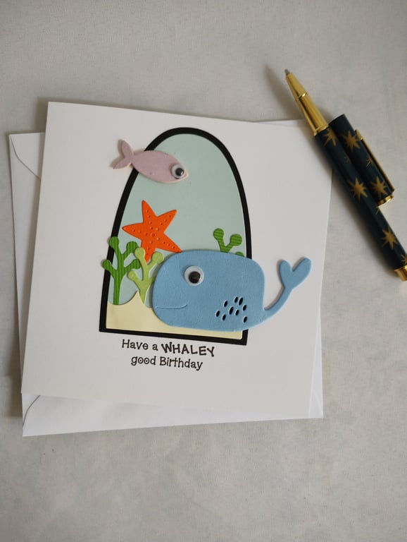 Have a WHALEY good Birthday - blue whale with googly eyes 