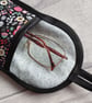 Pink, Grey, Duckegg Floral Print on Black Glasses Case, Phone Case Storage Pouch - Image 5