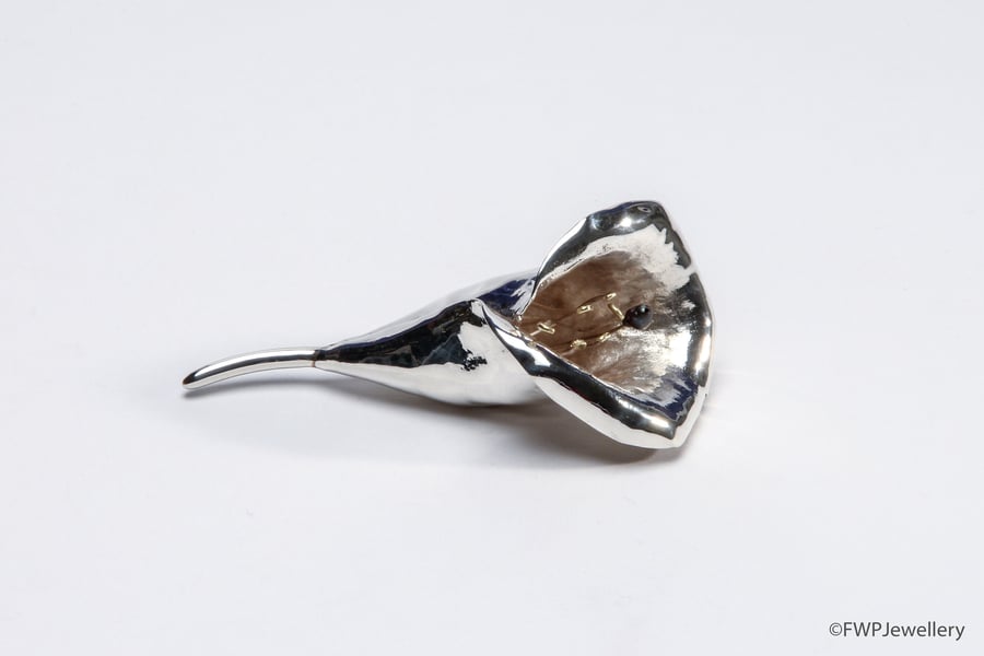 Silver Flower Brooch with Gold and Pearl