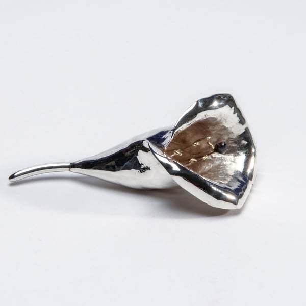 Silver Flower Brooch with Gold and Pearl
