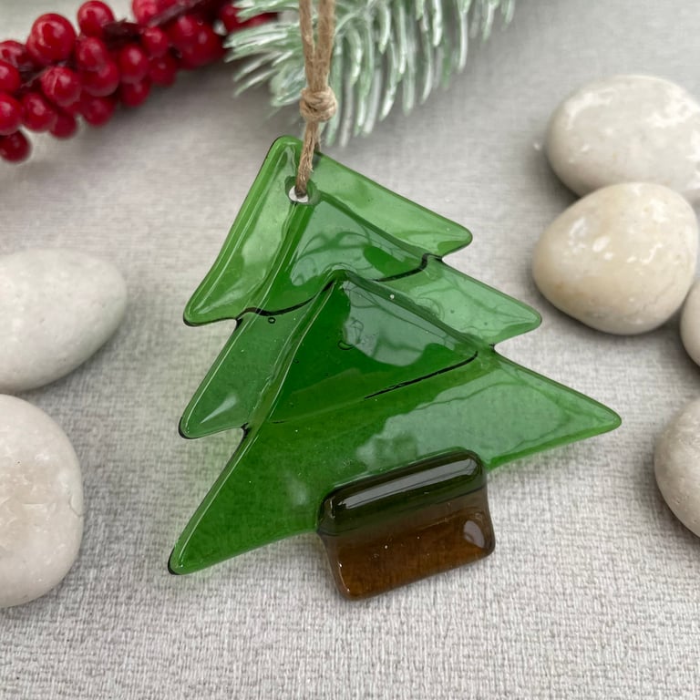 Glass Christmas Tree festive decoration - green - short