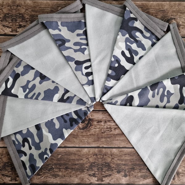 Grey Camouflage Print Double Sided Fabric Bunting