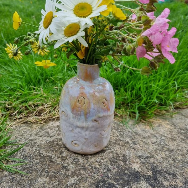 Pretty ceramic pottery Bud Vase with drippy pastel glaze