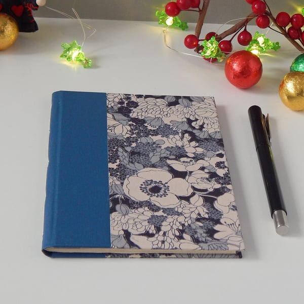 Blue Floral Notebook, A6 traditional style notebook or journal. 
