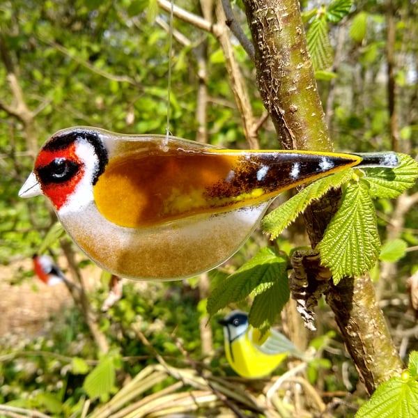 Fused glass goldfinch