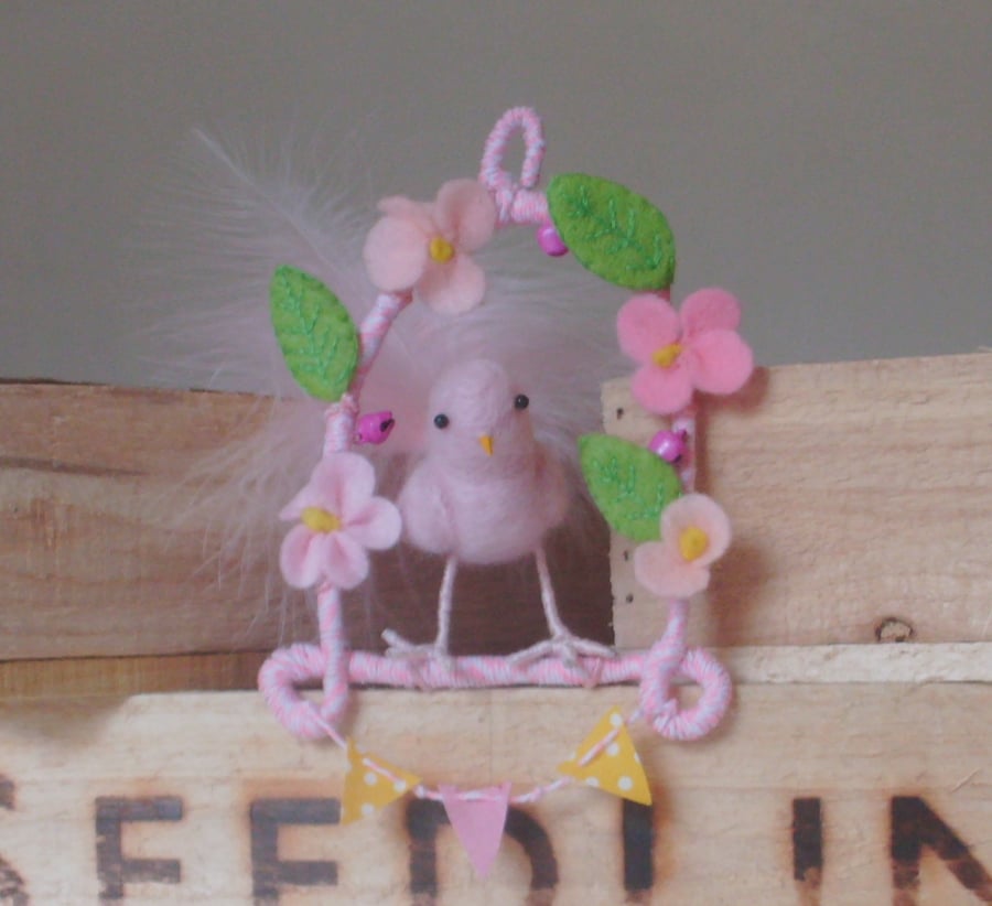 NEEDLE FELT BIRD  IN CAGE