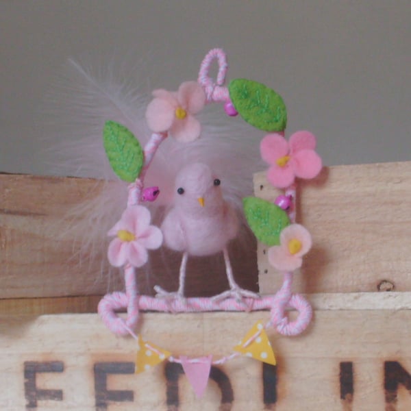 NEEDLE FELT BIRD  IN CAGE