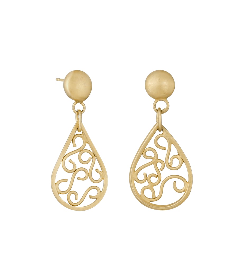 Corazon by Fedha - teardrop filigree dangles in 24 carat gold-plated silver