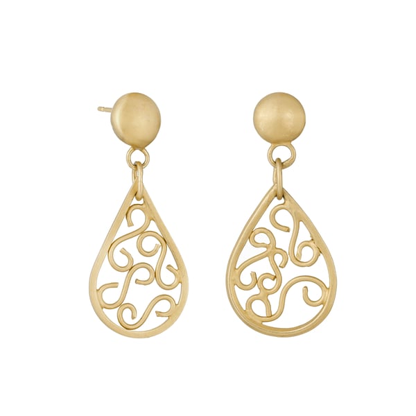 Corazon by Fedha - teardrop filigree dangles in 24 carat gold-plated silver