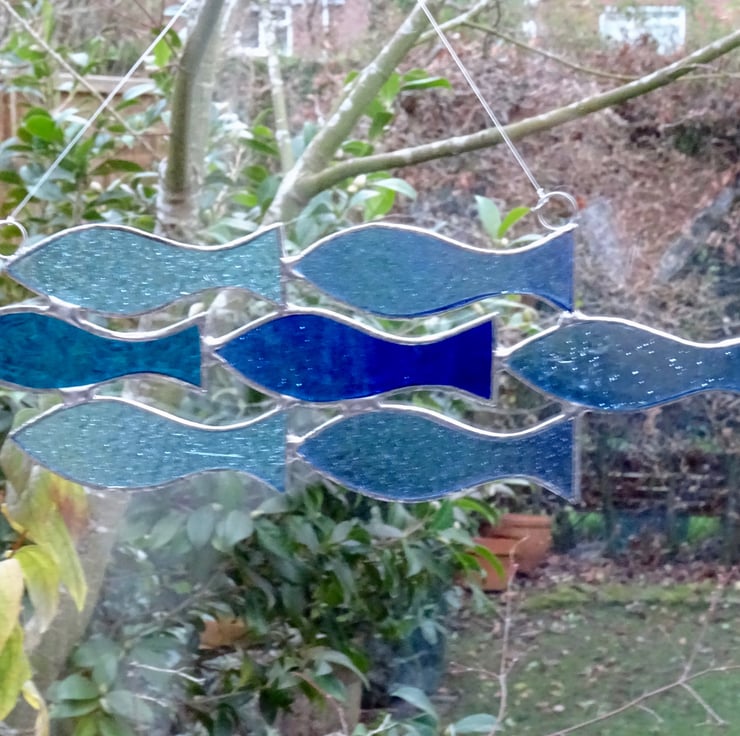 Stained Glass Shoal of 7 Fish Suncatcher Blue... Folksy