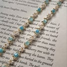 For Summer Days: Aqua Blue & Pearl White Beaded Necklace and Bracelet Set