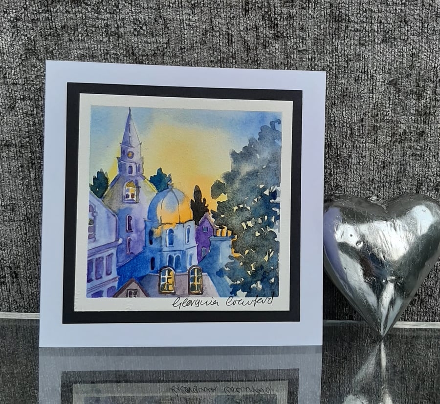 Handpainted Blank Card. Handmade. Letterbox Gift. Keepsake. Rooftops