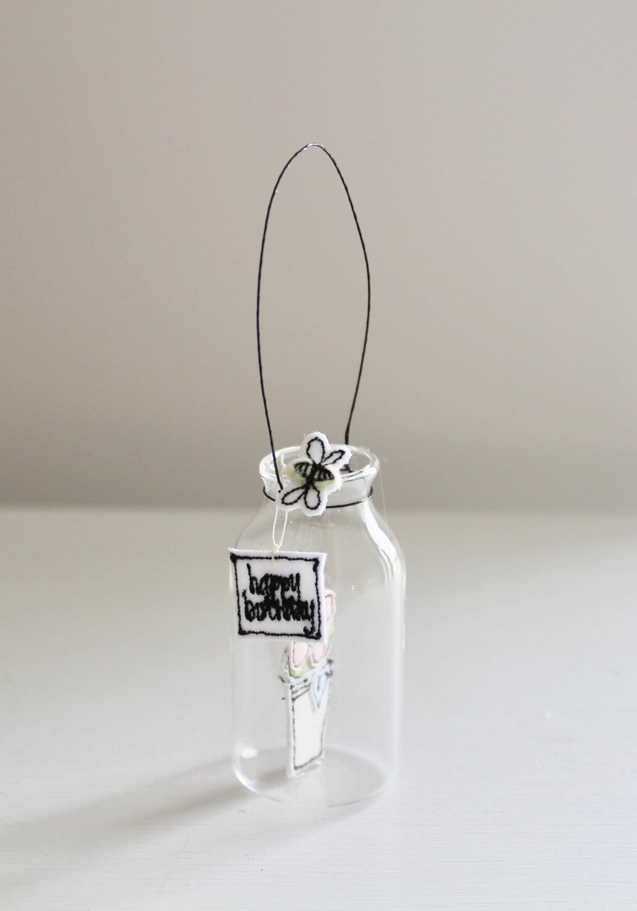 'Happy Birthday Flowerpot' - Hanging Glass Jar