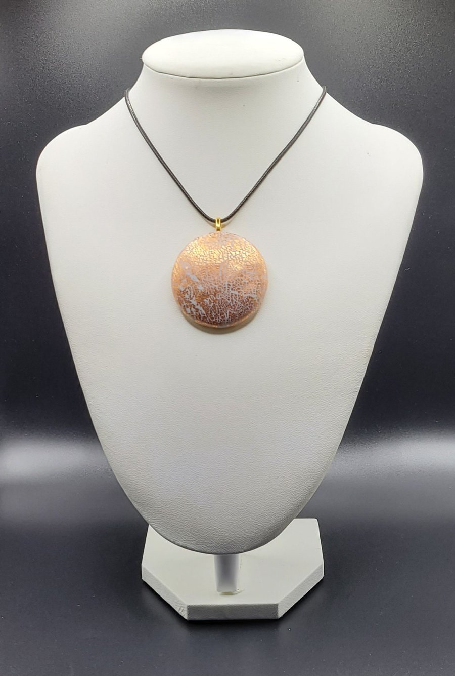 Gold leaf polymer clay pendant handmade statement jewellery 40mm