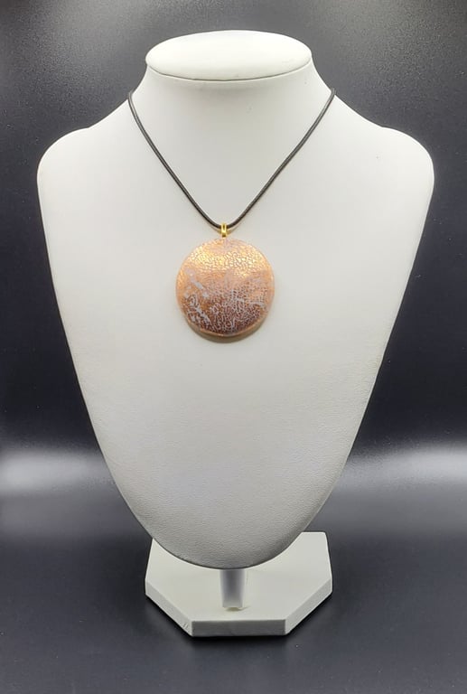 Gold leaf polymer clay pendant handmade statement jewellery 40mm