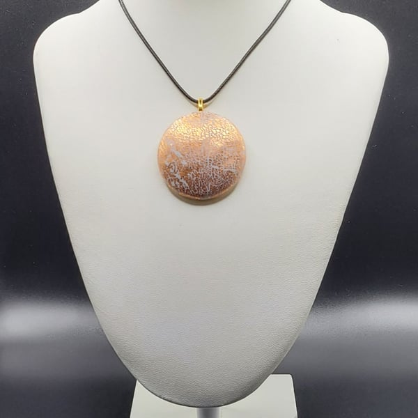 Gold leaf polymer clay pendant handmade statement jewellery 40mm