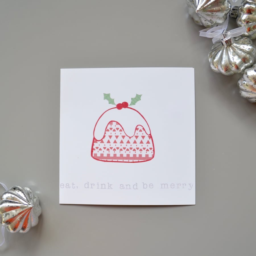 Christmas Pudding Christmas Card in Red and White