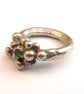 Silver Cluster Ring with Faceted Emerald