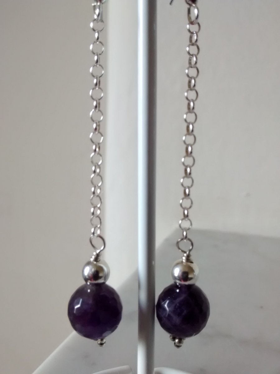 AMETHYST EARRINGS  - DANGLE EARRINGS -  FREE UK POSTAGE