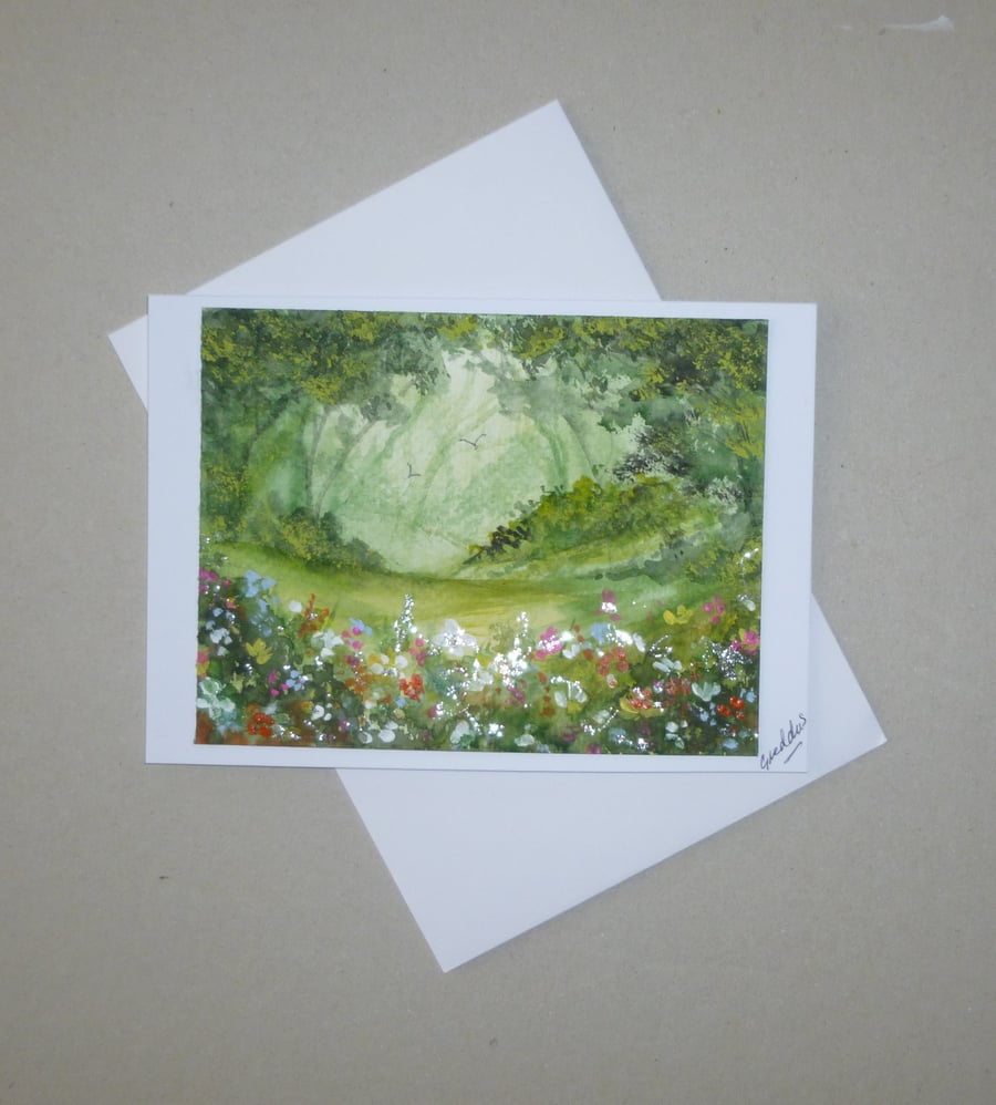 Original art hand painted landscape greetings card ( ref FA 316 R1 )