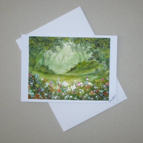 Original art hand painted landscape greetings card ( ref FA 316 R1 )