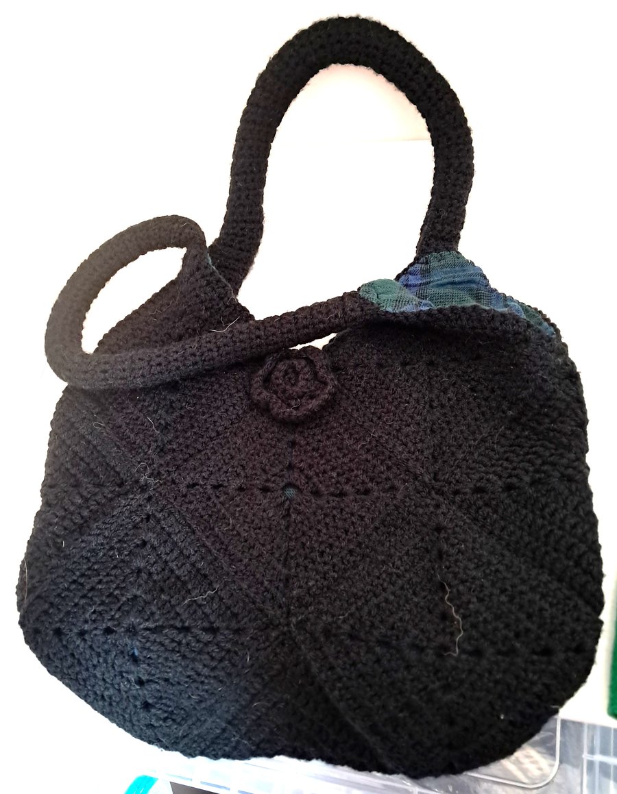 Black Handmade Crocheted Tote Bag