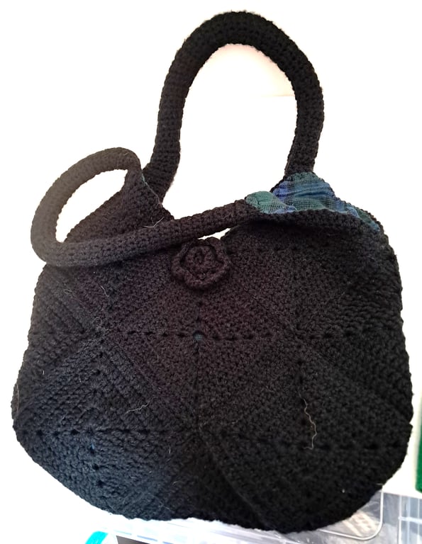 Black Handmade Crocheted Tote Bag