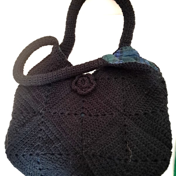 Black Handmade Crocheted Tote Bag