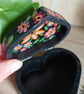 Wooden trinket box love heart shaped handpainted black with metallic flowers.   - Image 5