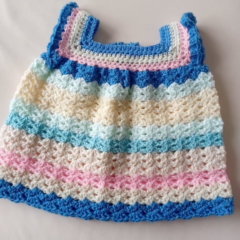 Multicoloured crochet baby dress crochet Lovely gift for new baby girl. 