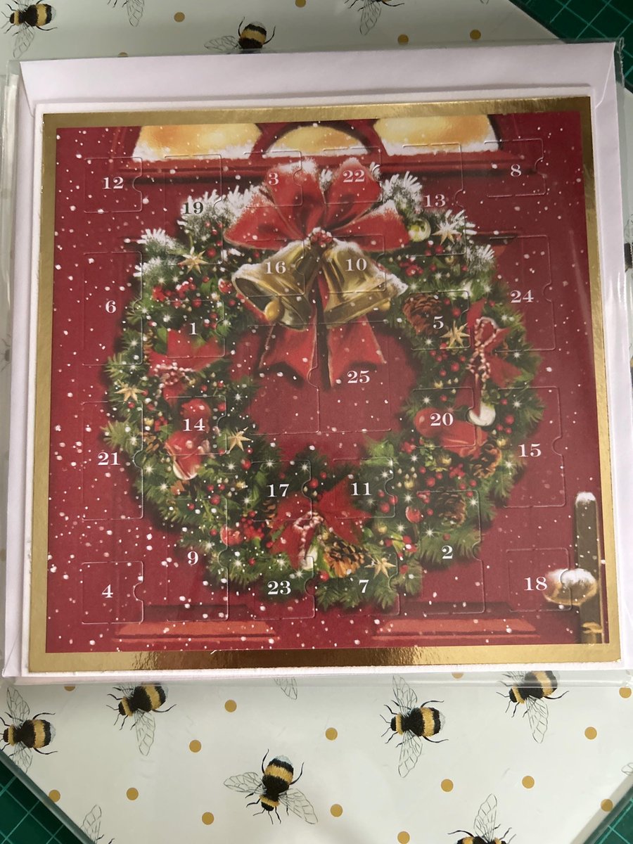 Christmas wreath Advent Calendar Card Handmade 7 inch square card