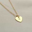 Initial Heart charm necklace, Gold heart necklace with stamped initial