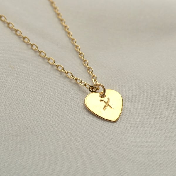 Initial Heart charm necklace, Gold heart necklace with stamped initial