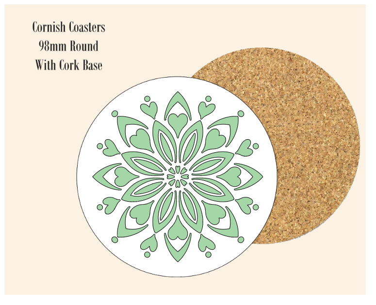 Green Abstract Flower  Coaster 9.8cm Round With Cork Base.- Design 1