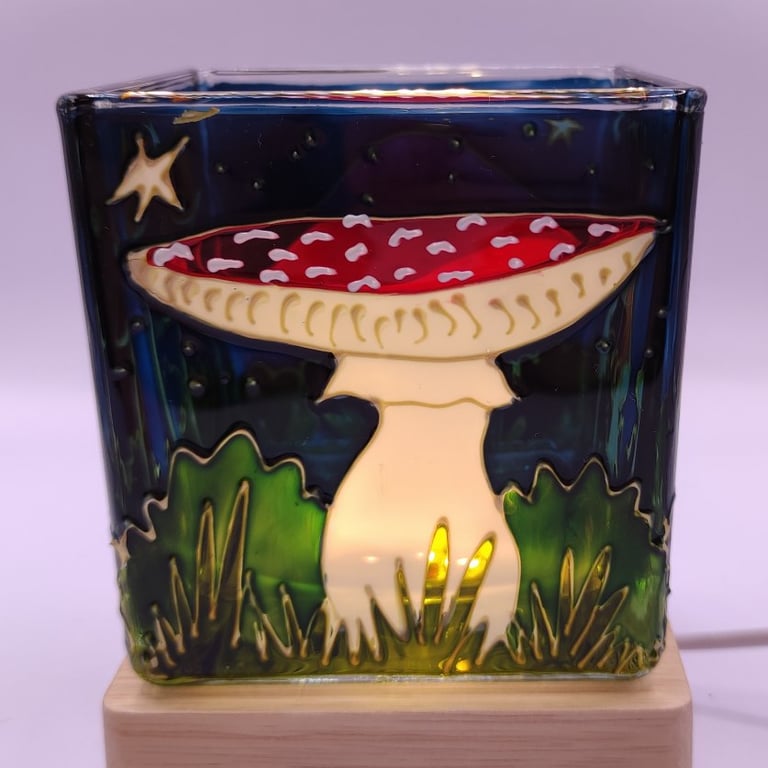 Candle holder, hand painted glass.