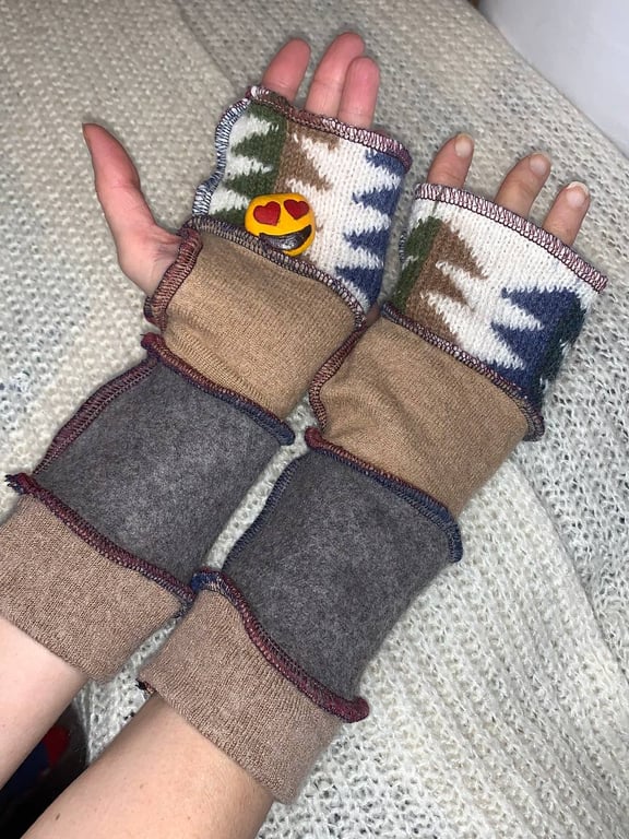 Recycled Wool Fingerless Hand Warmers, Gloves: Upcycled Hand & Wrist Warmers