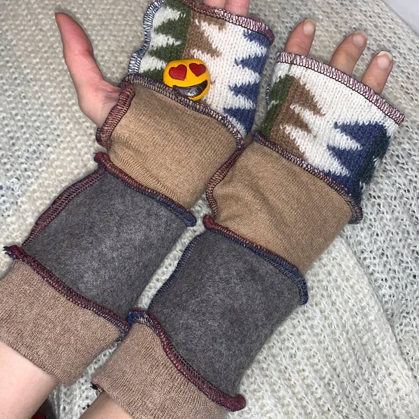 Recycled Wool Fingerless Hand Warmers, Gloves: Upcycled Hand & Wrist Warmers