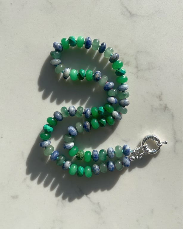 Blue Mint Julep Hand Knotted Beaded Gemstone Necklace