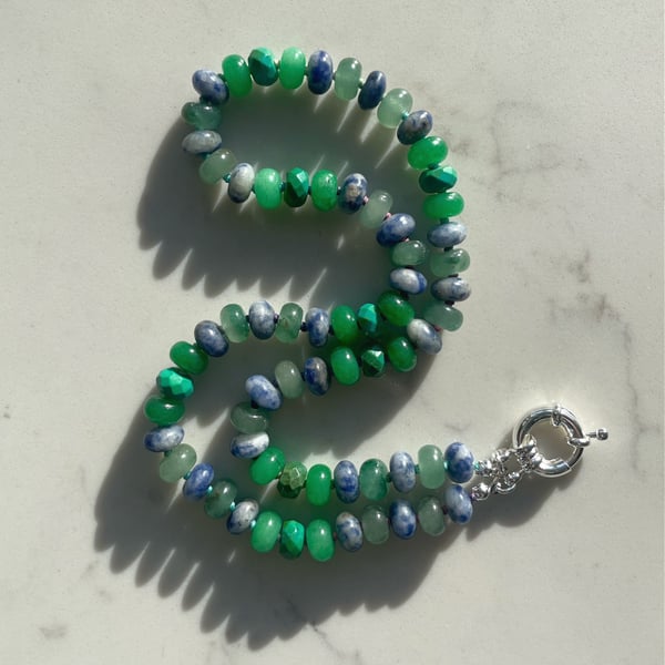 Blue Mint Julep Hand Knotted Beaded Gemstone Necklace